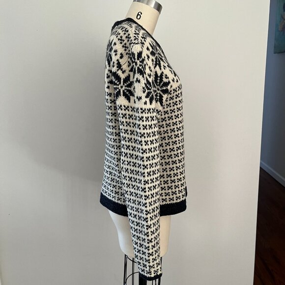 Point Zero Nicole Benisti Women's 100% Wool Cardigan Snowflakes Button-Up M - Picture 2 of 9